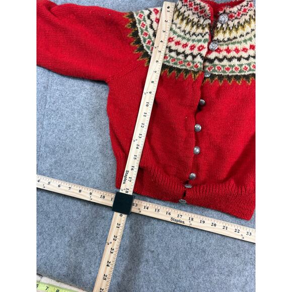 VTG 50s William Schmidt Oslo Norway Cardigan Sweater Womens Red Fair Isle Small - Picture 2 of 9